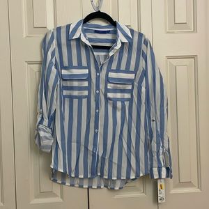 Apt. 9 Collared Button Down Long Sleeved / Roll Tab Striped Pocketed Shirt